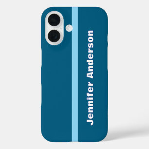 Ocean Blue Kleur Gepersonaliseerde Naam iPhone 16 Hoesje