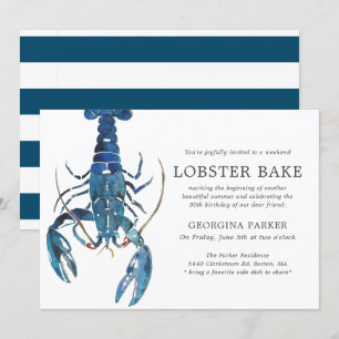 Ocean Blue Lobster Bake Verjaardag   gestreept Kaart