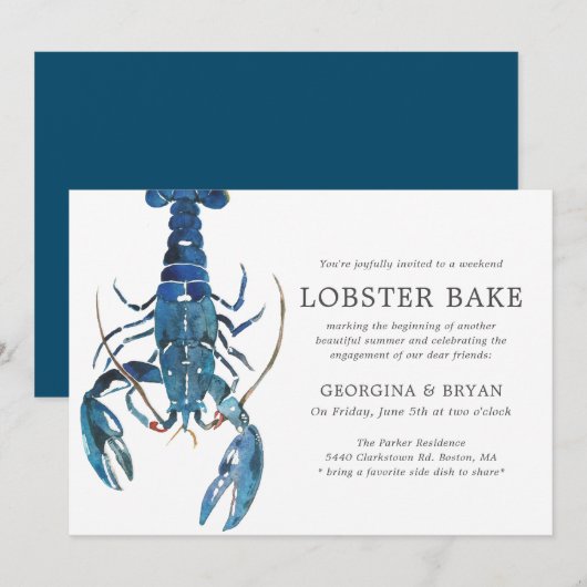 Ocean Blue Lobster Bake Verloving Dinner Kaart (Voorkant / Achterkant)