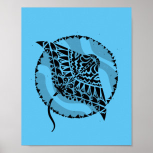 Ocean Blue Manta Ray Poster