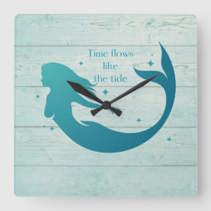 Ocean Blue Mermaid Wall Clock Vierkante Klok