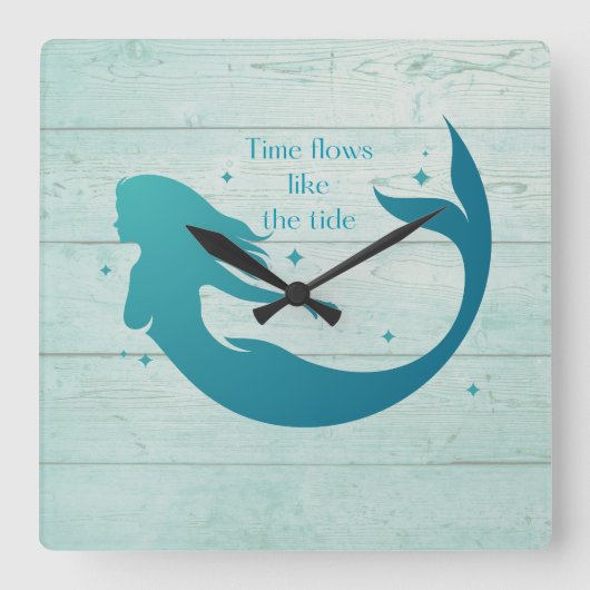 Ocean Blue Mermaid Wall Clock Vierkante Klok (Voorkant)
