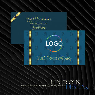 Ocean Blue met Logo Letter Patroon Gouden Strepen Visitekaartje