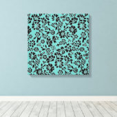 Ocean Blue met zwarte bloemen Canvas Afdruk (Insitu (Houten vloer))