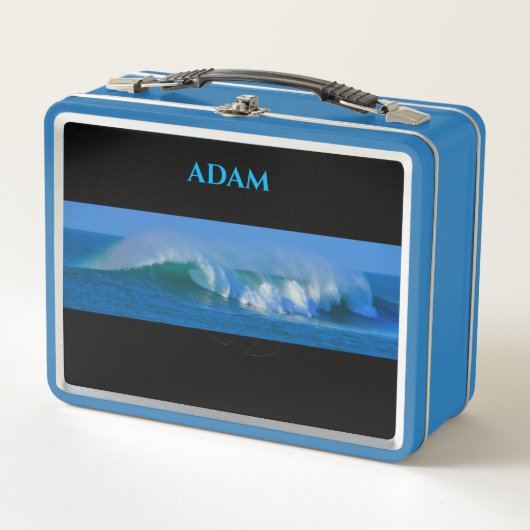 Ocean blue metalen lunchbox / aangepaste naam. (Voorkant)