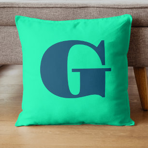Ocean Blue Modern Monogram   Zeeschuim groen Kussen