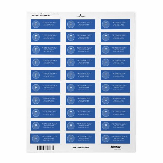 Ocean Blue Muted Monogram Custom Monogram Etiket (Full Sheet)