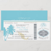 Ocean Blue Palm Tree Mexico Wedding Boarding Pass Kaart (Voorkant / Achterkant)