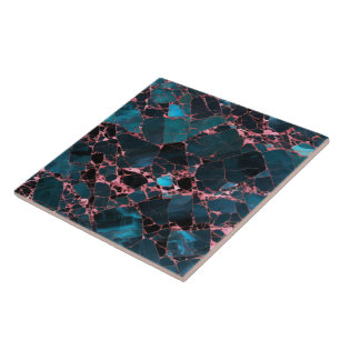 Ocean Blue Pink Gold Marble Trendy Collectie Tegeltje