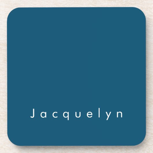Ocean Blue Plain Elegant Modern Minimalist Name Bier Onderzetter (Voorkant)