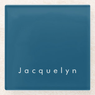 Ocean Blue Plain Elegant Modern Minimalist Name Glazen Onderzetter