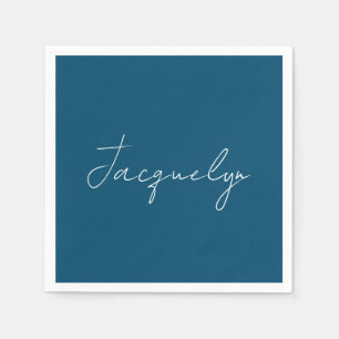 Ocean Blue Plain Elegant Modern Minimalist Name Servet