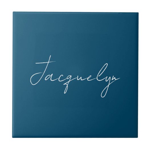 Ocean Blue Plain Elegant Modern Minimalist Name Tegeltje (Voorkant)
