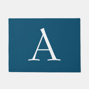 Ocean Blue Plain Elegant Modern Monogram Initiaal Deurmat