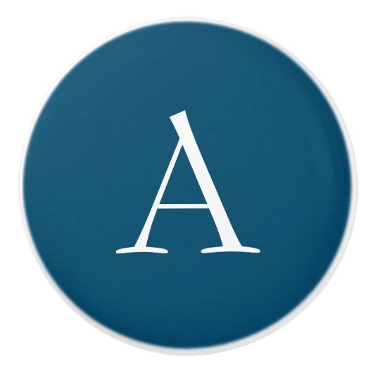 Ocean Blue Plain Elegant Modern Monogram Initiaal Keramische Knop (Voorkant)
