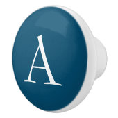 Ocean Blue Plain Elegant Modern Monogram Initiaal Keramische Knop (Rechts)