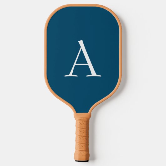 Ocean Blue Plain Elegant Modern Monogram Initiaal Pickleball Paddle (Achterkant)