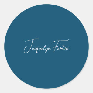 Ocean Blue Plain Elegante minimalistische kalligra Ronde Sticker