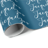 Ocean Blue Plain Elegante moderne kalligrafie naam Cadeaupapier (Rol Hoek)