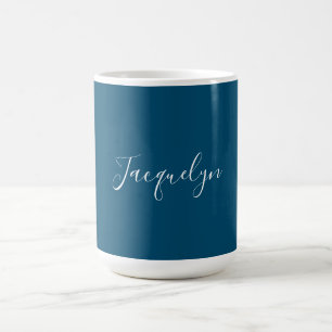 Ocean Blue Plain Elegante moderne kalligrafie naam Koffiemok