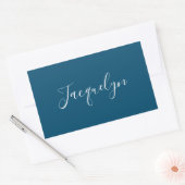 Ocean Blue Plain Elegante moderne kalligrafie naam Rechthoekige Sticker (Envelop)