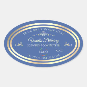 Ocean Blue Product Label met Goud Lijst en Logo