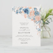 Ocean Blue Roos Coral Destination Wedding Kaart (Staand voorkant)