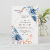 Ocean Blue Roos Coral Destination Wedding Kaart (Staand voorkant)