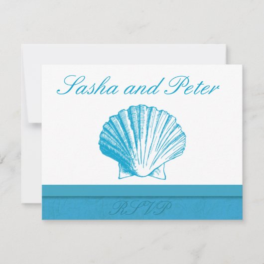 Ocean Blue Shell Beach Wedding Cartes RSVP (Devant)
