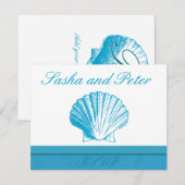 Ocean Blue Shell Beach Wedding Cartes RSVP (Devant / Derrière)