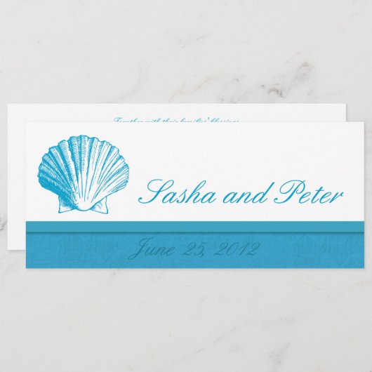 Ocean Blue Shell Beach Wedding Invitations (Devant / Derrière)
