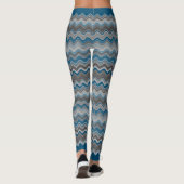 Ocean Blue Silver Grey Wavy Zigzag Pattern Leggings (Achterkant)