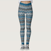 Ocean Blue Silver Grey Wavy Zigzag Pattern Leggings (Voorkant)