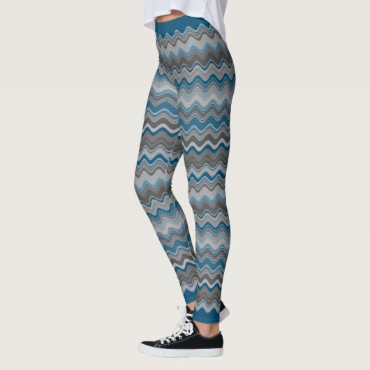 Ocean Blue Silver Grey Wavy Zigzag Pattern Leggings (Links)