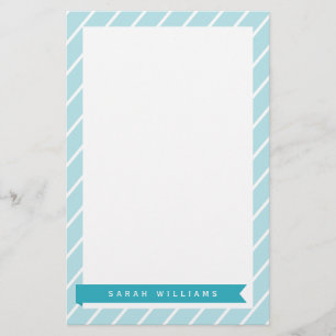 Ocean Blue Stripes Pattern Stationery Briefpapier