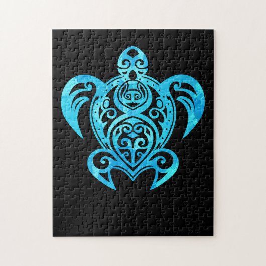 Ocean Blue Tribal Hawaiian Zee Turtle Legpuzzel (Verticaal)