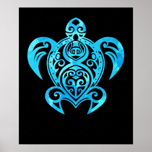 Ocean Blue Tribal Hawaiian Zee Turtle Poster (Voorkant)