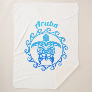 Ocean Blue Tribal Turtle Aruba Sherpa Deken