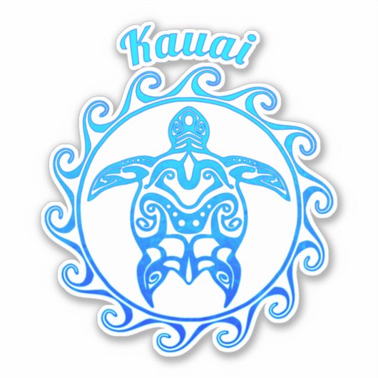 Ocean Blue Tribal Turtle Kauai Sticker (Voorkant)