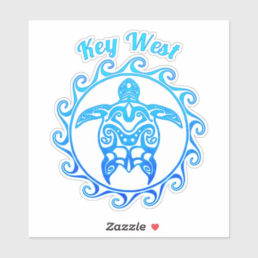 Ocean Blue Tribal Turtle Key West Sticker (Vel)