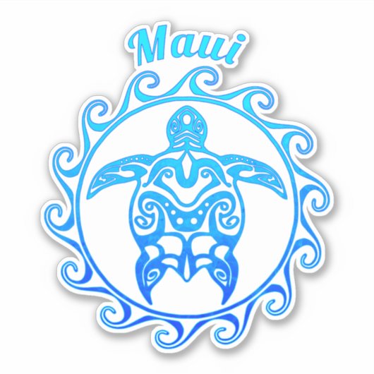 Ocean Blue Tribal Turtle Maui Sticker (Voorkant)