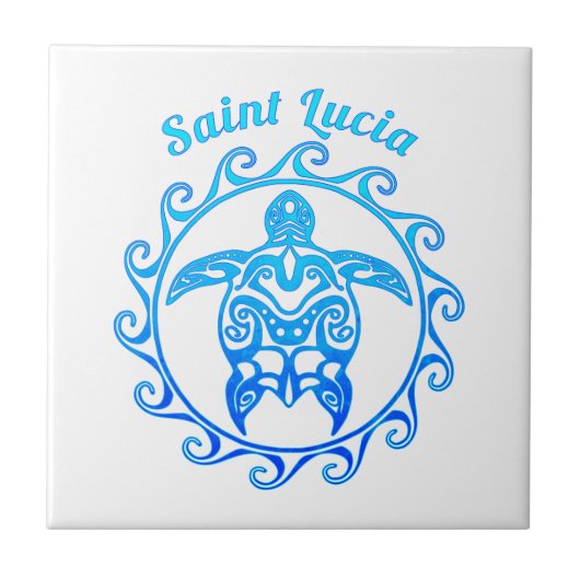 Ocean Blue Tribal Turtle Saint Lucia Tegeltje (Voorkant)