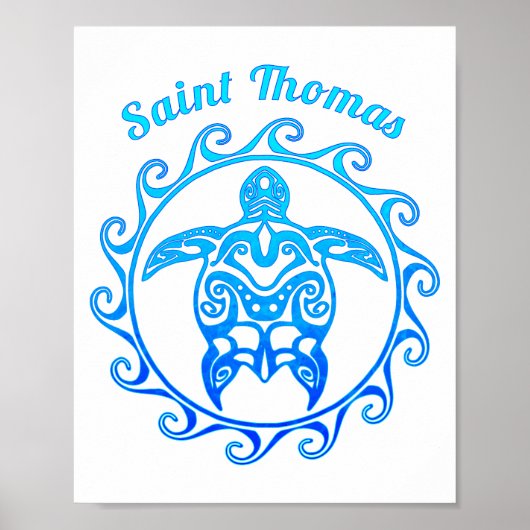 Ocean Blue Tribal Turtle Saint Thomas Poster (Voorkant)