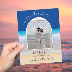 Ocean Blue Tropical Beach Photo Arch Save the Date Bedankkaart