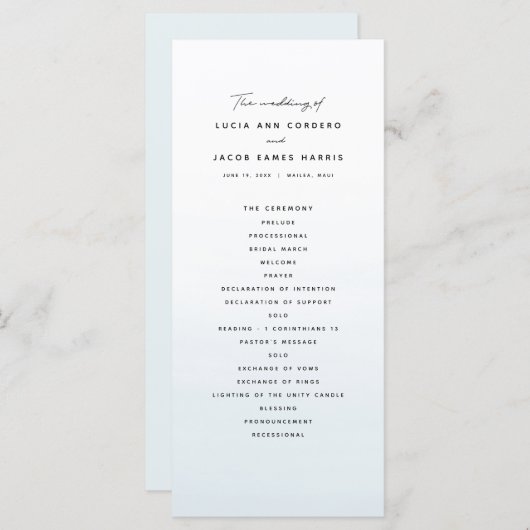 Ocean blue waterverf bestemming bruiloft programma (Voorkant / Achterkant)