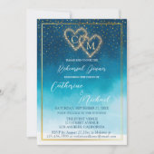 Ocean Blue Waterverf golven met monogram bruiloft Kaart (Voorkant)