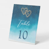 Ocean Blue Waterverf golven met monogram bruiloft Reclamebord Met Voetstuk (Voorkant)