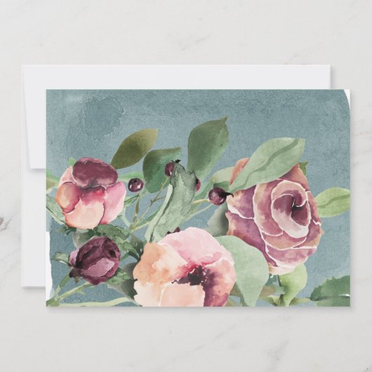 Ocean Blue Waterverf Marsala Bloemendoop Kaart (Achterkant)