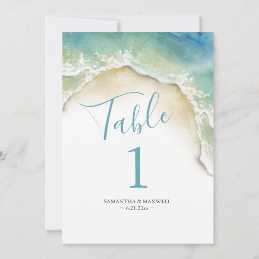 Ocean Blue Waterverf Table Number Kards Kaart (Achterkant)