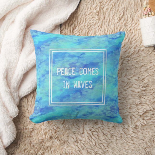 Ocean Blue Waterverf Waves Pattern Peace Quote Kussen (Deken)
